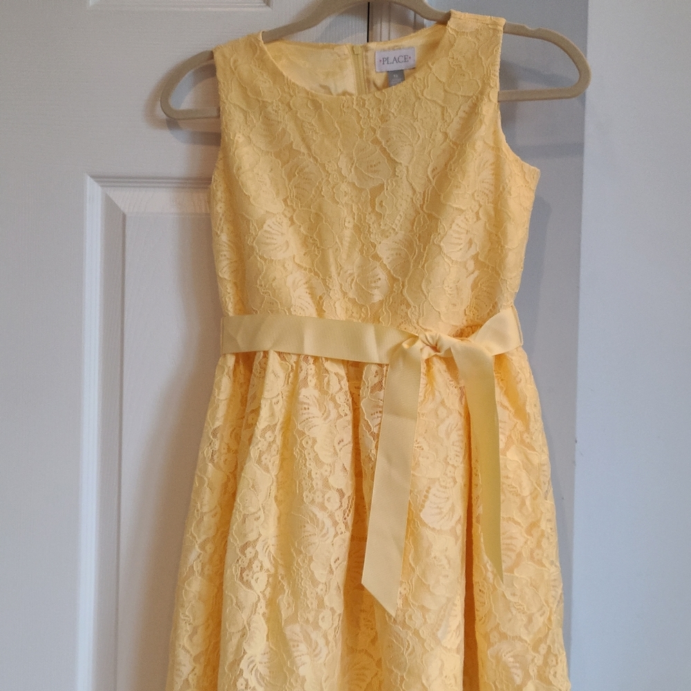 Yellow Lace Dress w/ Ribbon Sash